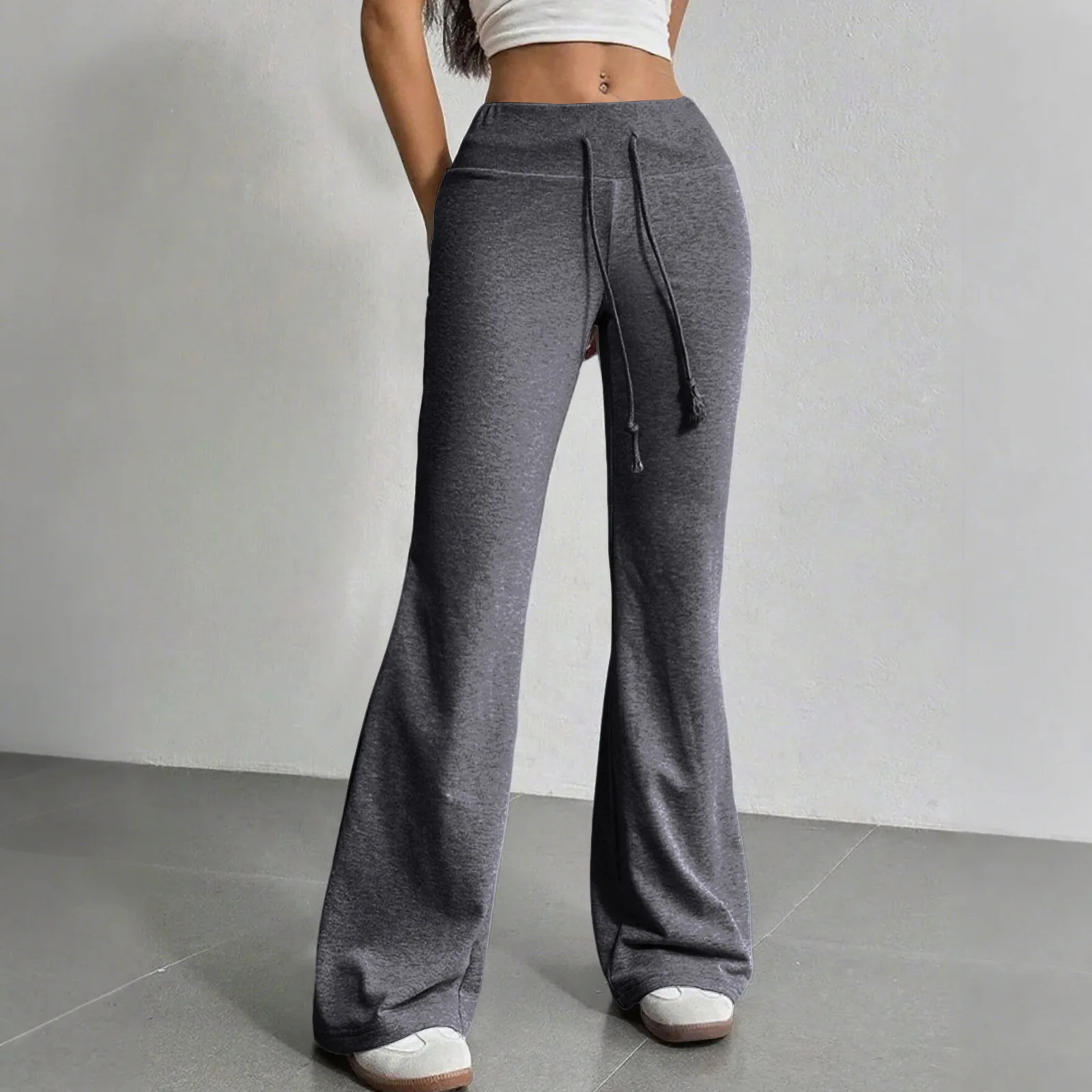 

Fashion Women Drawstring Drawstring High Waisted Casual Flared Trousers