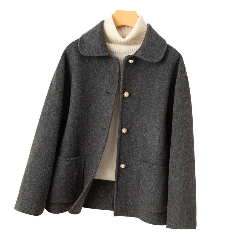 Double-Sided 100% Pure Wool Coat For Women Short Style High-End Petite Size Doll Collar New Woolen Coat Cashmere Top