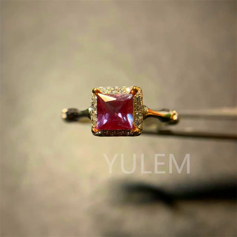 

YULEM S925 Sterling Silver Engagement Ring Alexandrite Ring Square Shape 5X5mm Birthstone Women's Ring Gifts