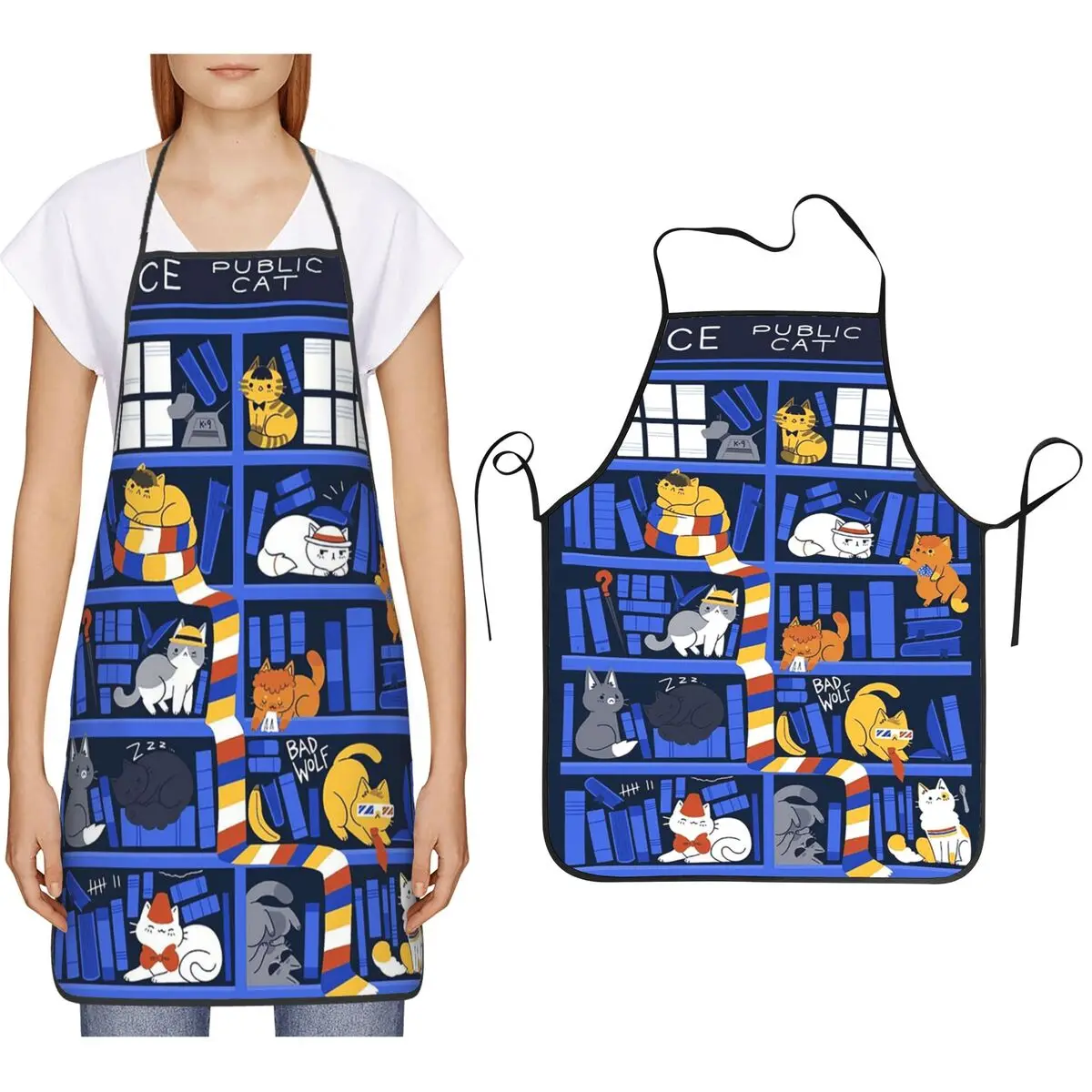 Library Box Who Apron Chef Cooking Cuisine Tablier Bib Kitchen Cleaning Pinafore for Women Men Painting