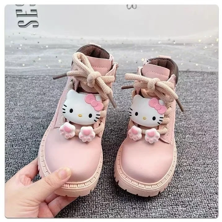 2025 new hello kitty real photos Spring drop shipping Girls' Small bow Fashion Children's Cartoon Girls kids boot children shoes