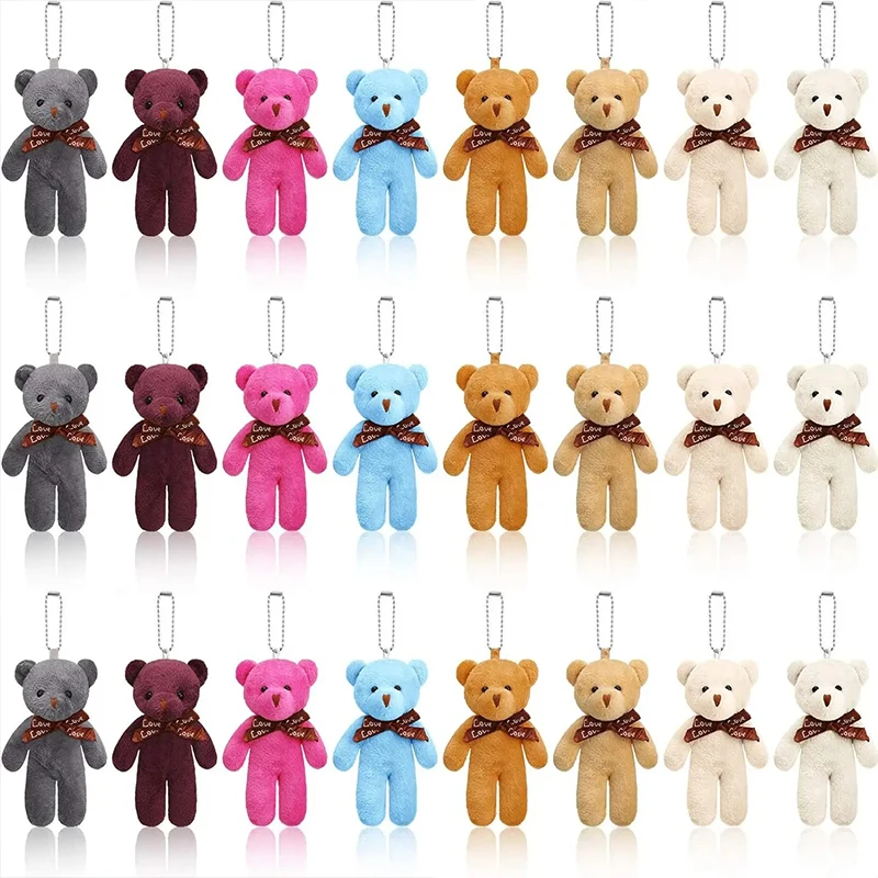 6/12 قطعة سلسلة مفاتيح على شكل دب تيدي مخملي مع فيونكة شريطية، إكسسوارات حقيبة ظهر، هدية عيد الحب وأعياد الميلاد