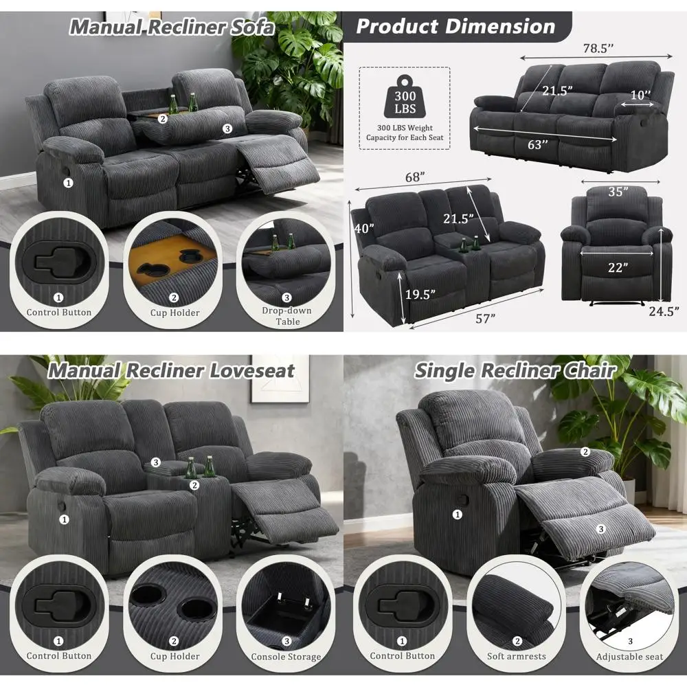 

Угловой диван-кровать с откидной спинкой, подставками для чашек и местом для хранения, из вельветовой ткани, серый