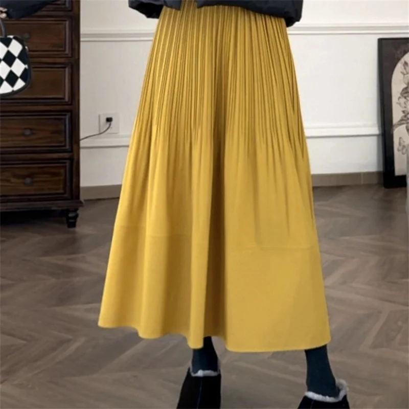 

Women's Skirt Spring and Summer White Atmosphere Umbrella Anti-wrinkle Pleated Elegant loose Long Pleated Beautiful Skirt Female