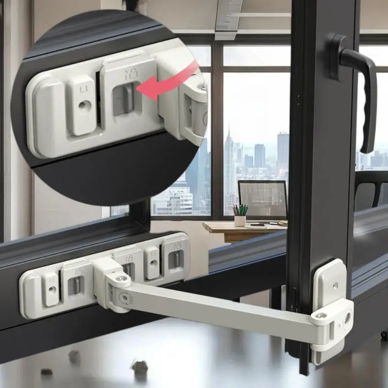 Fivela de bloqueio de segurança infantil ajustável, suportes de limite de janela anti-queda, fechaduras de porta deslizante para proteção infantil