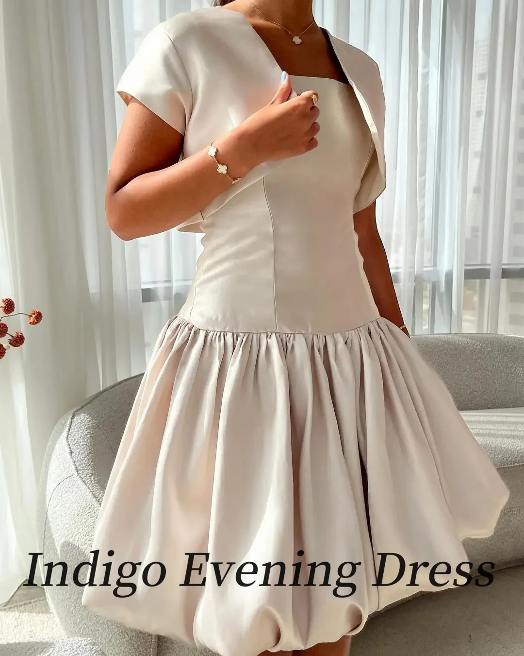 Indigo New Evening Dresses Short Coat Square Neck Knee-Length Women Formal Occasion Party Mini Dress فساتين السهرة Customized