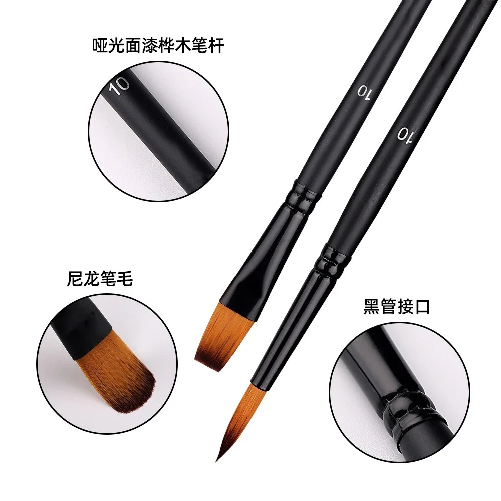 6/12 Pcs Nylon Brush Set for Students To Paint Acrylic Paint Pen Black Rod Children's Watercolor Pen Art Material Painting Brush