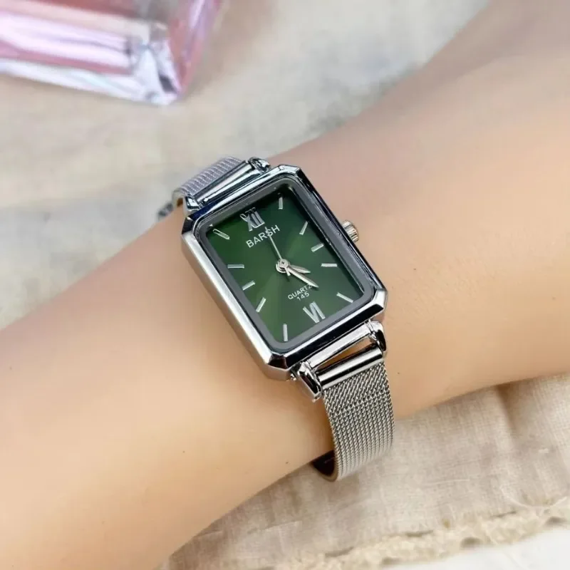 New Square Green Watch for Women Stainless Steel Strap Small Dial Ladies Quartz Wristwatches Dropshipping Relojes Para Mujer