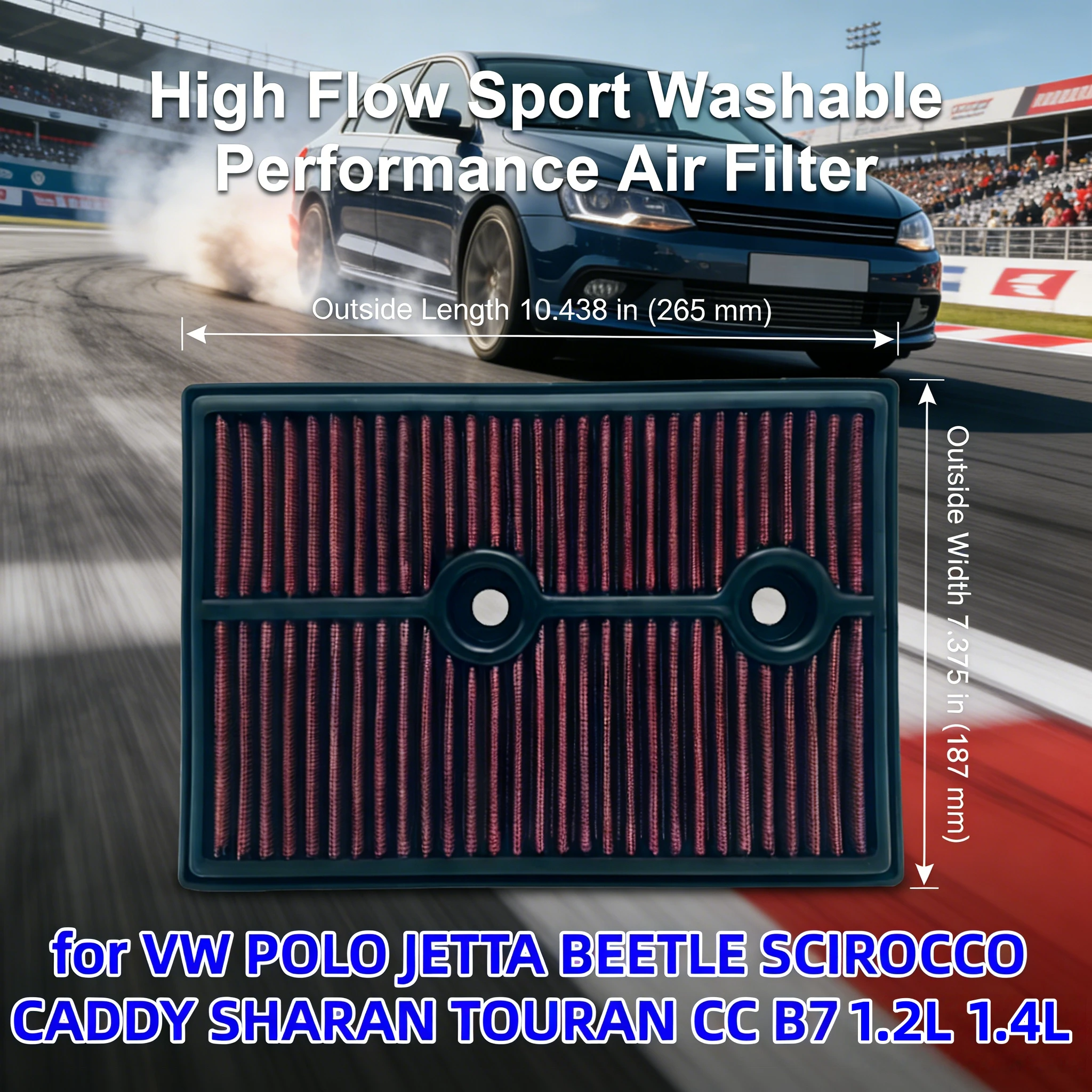 

High Flow Sport Washable for VW POLO JETTA BEETLE SCIROCCO CADDY SHARAN TOURAN CC B7 Air Filter 1.2L 1.4L TSI 33-3004 04E129620