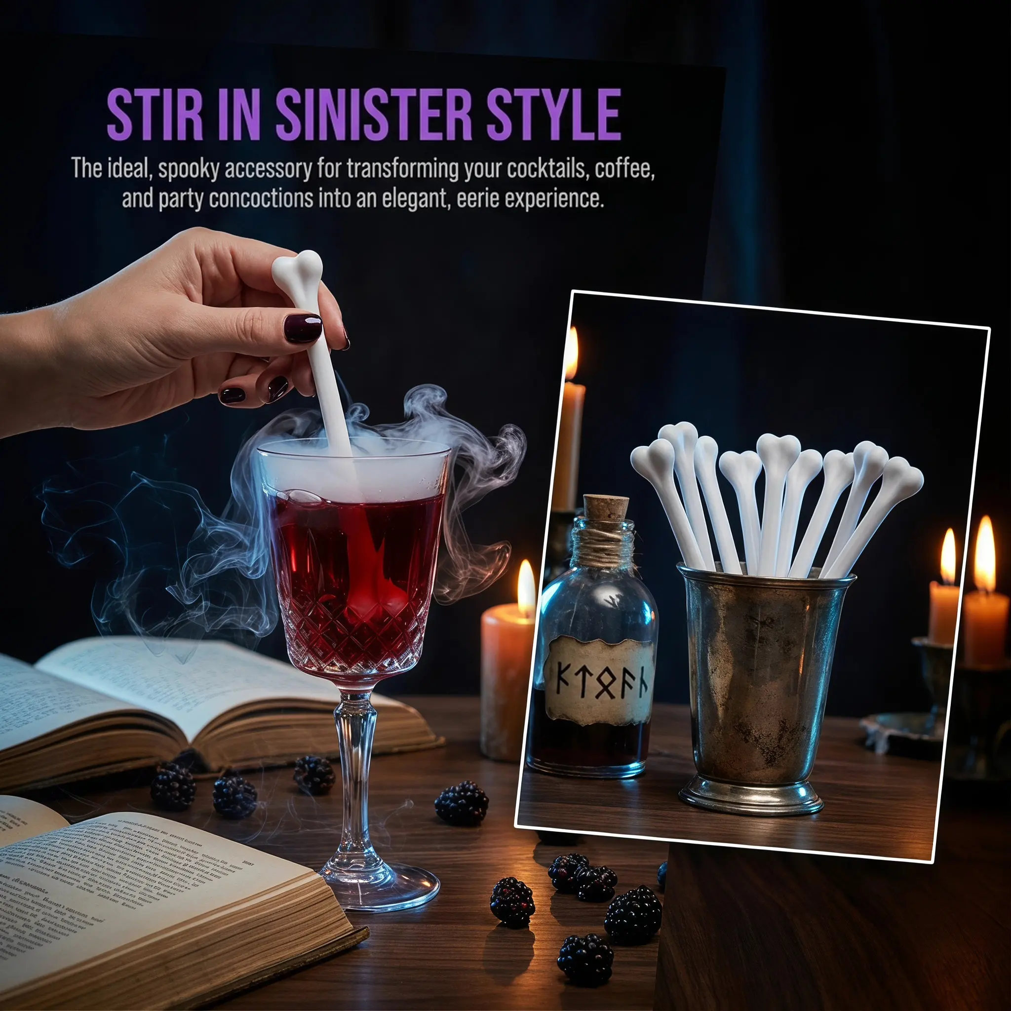 50Pcs Halloween Bone Shaped Stirring Sticks Mixing Rods for Drinks Cocktails Milk Tea Bar Home Kitchen Compact Lightweight
