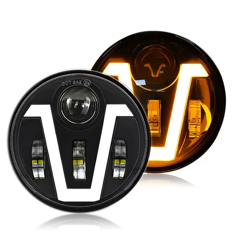 5.75 Inch Motorcycle LED Headlight White Amber DRL Turn Signal  Round 5.75