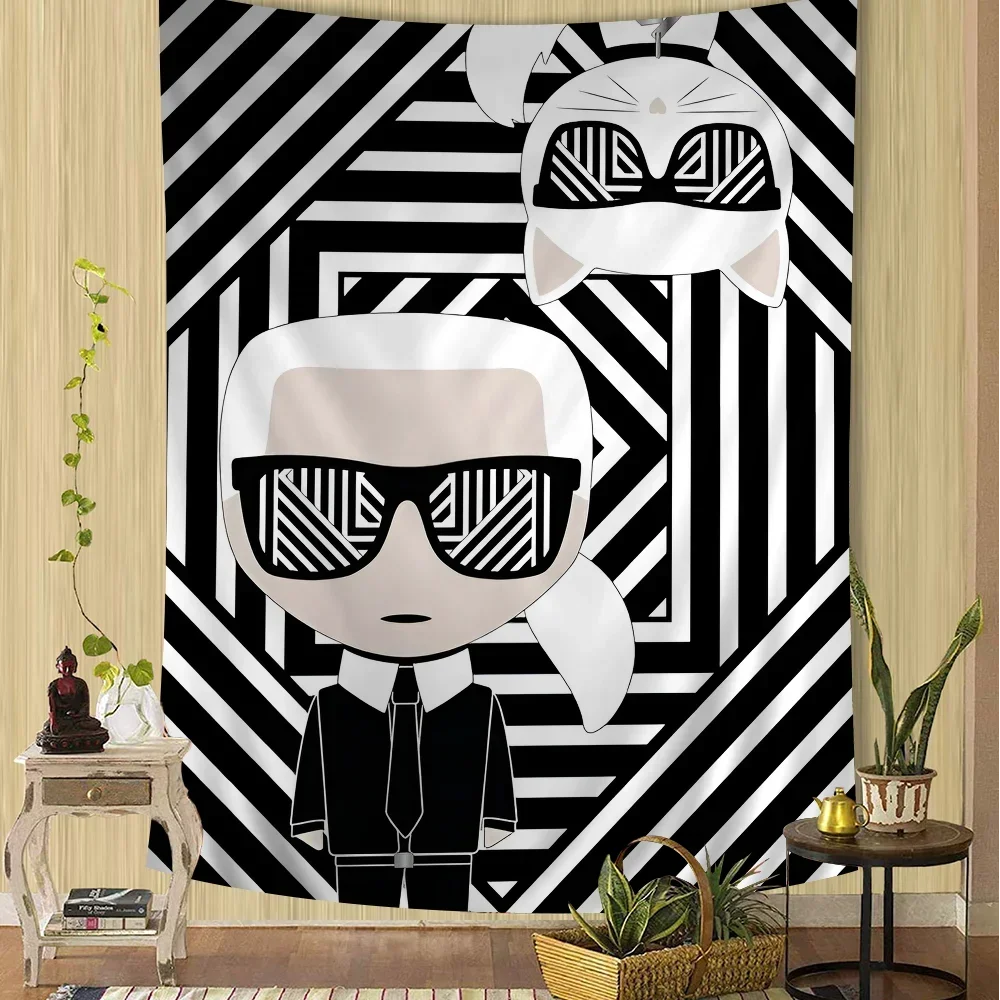 K-Karl Fashion L-Lagerfeld Cartoon Tapestry Art Science Fiction Room Home Decor Wall Hanging Home Decor