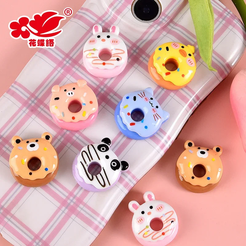 5pcs New cartoon animal donut food resin flatback cabochons diy crafts materials jewelry making charms