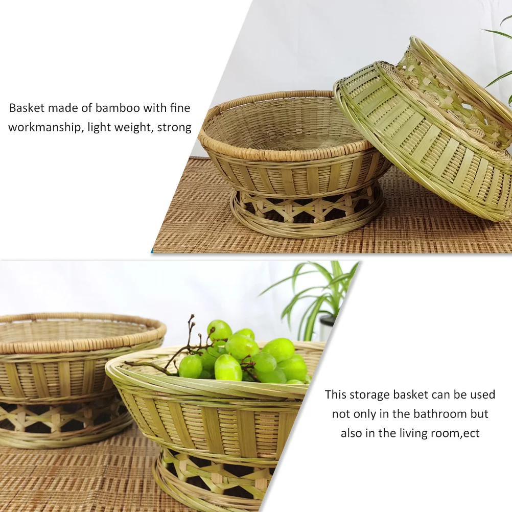 

Bamboo Woven Storage Basket Lightweight Multipurpose Home Office Kitchen Bathroom Organizer Rattan Fruit Basket