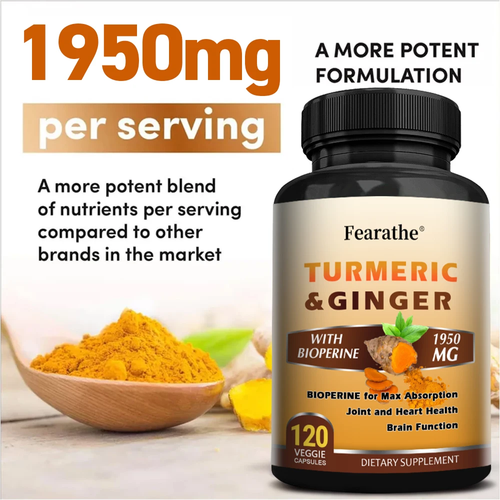 Curcumin with BioPerine & Ginger 95% Curcumin 1950mg - Black Pepper for Better Absorption, Natural Joint Immune Heart Supplement