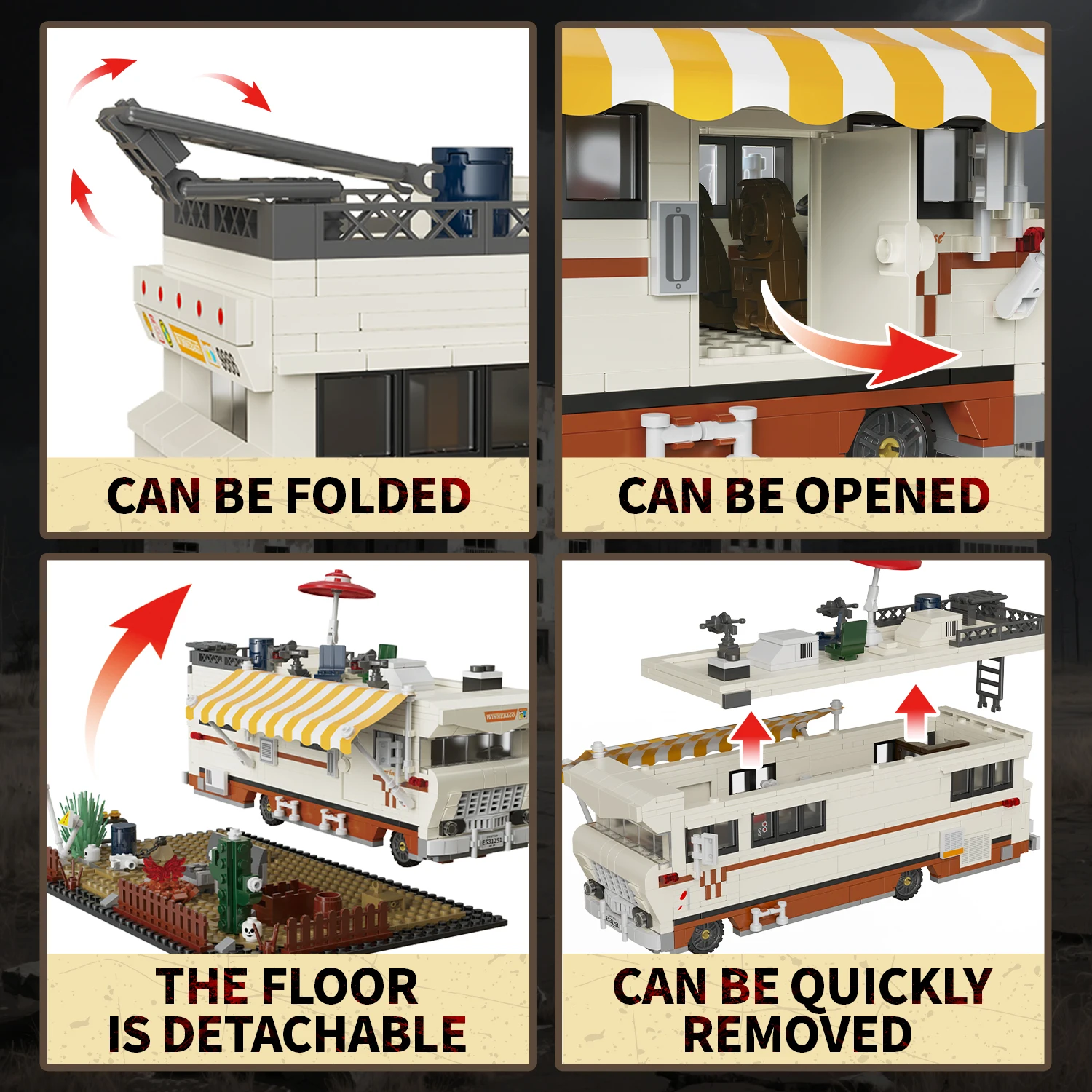 1054 pièces de blocs de construction pour camping-car, véhicule de construction, ensembles de briques, ornements de camionnette d'apocalypse, modèles de jouets, cadeaux d'anniversaire pour garçons, enfants, adultes