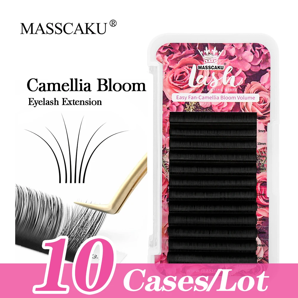 

High Quality 10cases/lot MASSCAKU Blooming Flower Lashes 0.05mm 0.07mm 12 Rows Faux Mink Soft Individual Easy Fanning Eyelashes