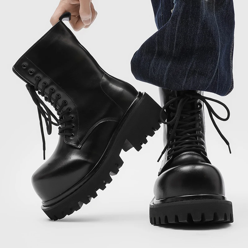 Unisex High Top Leather Boots Non-Slip Thick Soled plus Size Casual Outdoor Fashion Boots for All Seasons