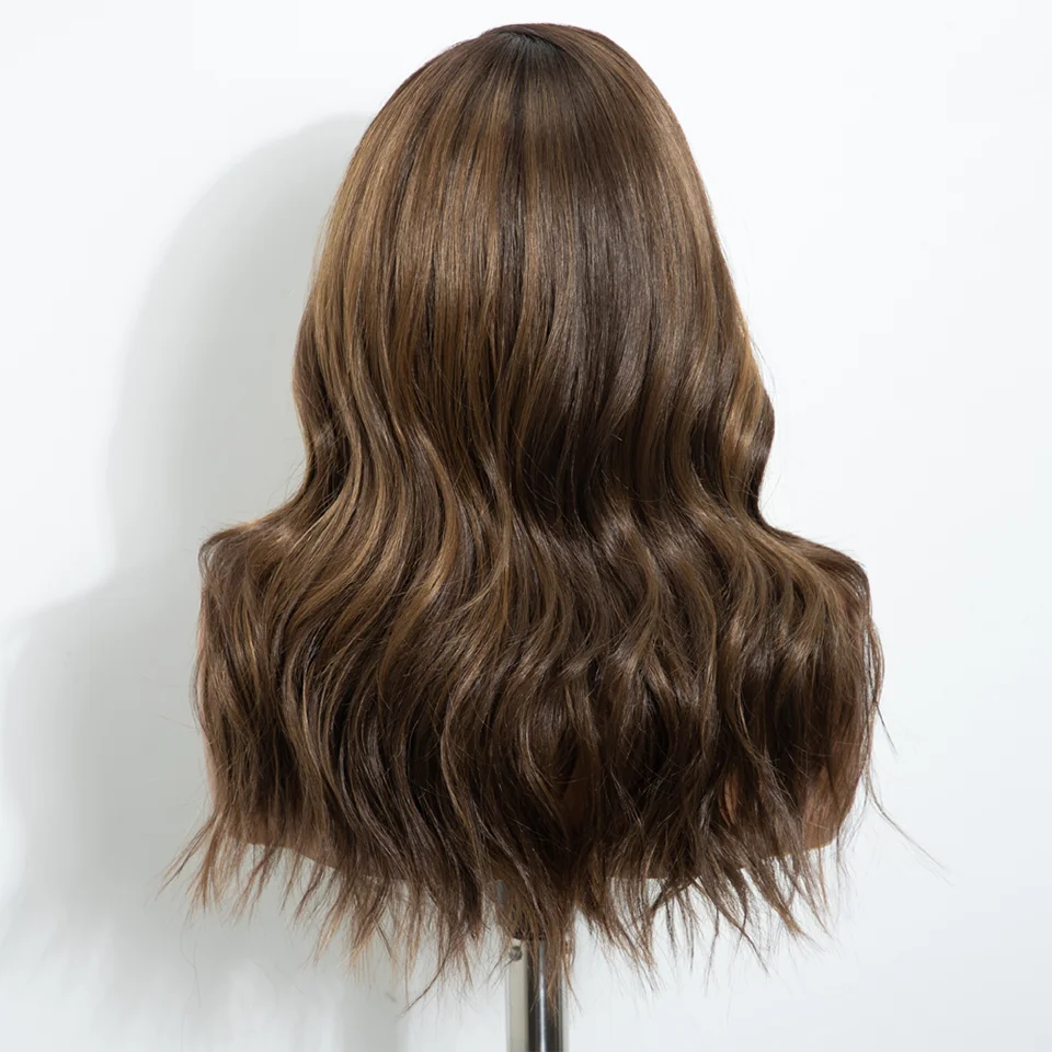 FREEDOM 6x4 Vorgezupfte Synthetische Lace-Front-Perücke für Frauen, Natürlich Gewellt, Kleberlose Lace-Perücke, Ombre Braun, für den täglichen Gebrauch – Detail 5
