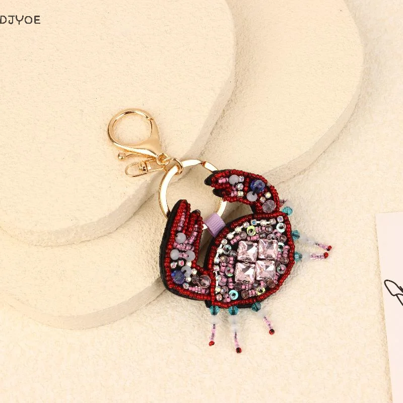 

【DJyoe】Rhinestone Lobster Beaded Pendant Pretty Hand Sewn Bag Charms Crab Shells Turtle Hanging Rope Patches Bag Lanyard