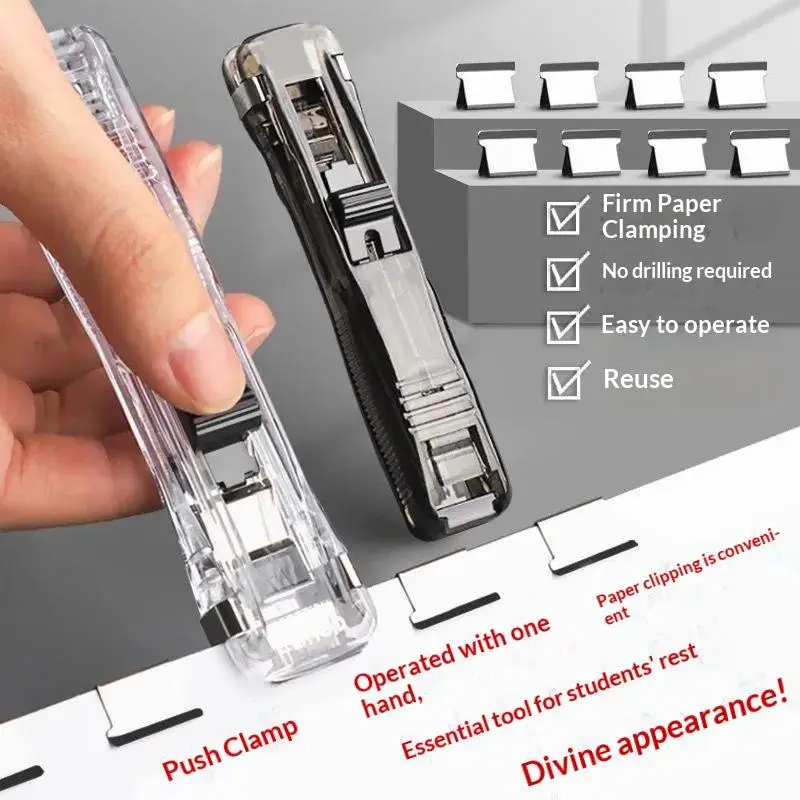 Paper Push Clip File Fastener Reusable No Punching Document Handheld Clipper For Student Office Paper Document Organizing Use