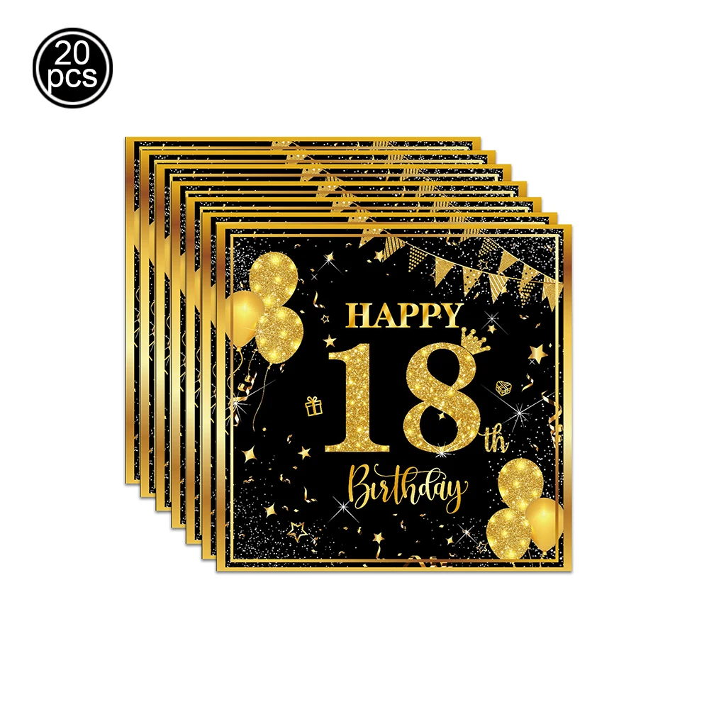 Partyzubehör zum 18. Geburtstag, Schwarzgold, Geburtstagsdekoration, Teller, Servietten, Tischdecke, Jungen und Mädchen, Partygeschenke zum 18. Geburtstag – Detail 5
