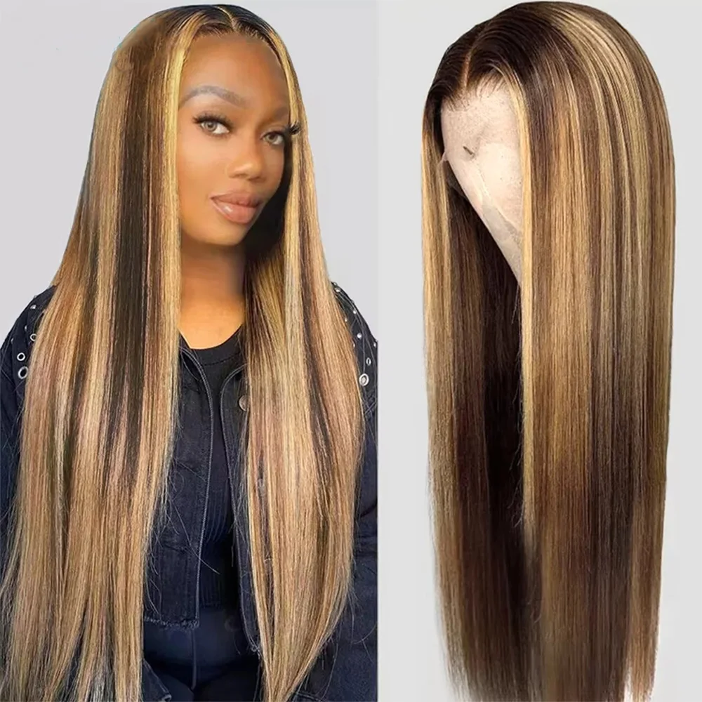 

Парик с эффектом омбре и кружевной основой, бразильские волосы, цвет 4/27, прямые, 100% натуральные человеческие волосы, 18-40 дюймов, медово-русый, парик с кружевной основой 13x6 и 13x4