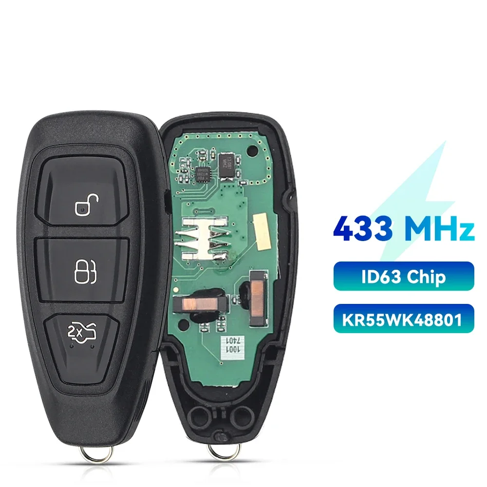 KEYYOU 434/433 MHz 4D83 Chip KR55WK48801 3 Tasten Autoschlüssel Fernbedienungsschlüssel für Ford Focus C-Max Mondeo Kuga Fiesta B-Max