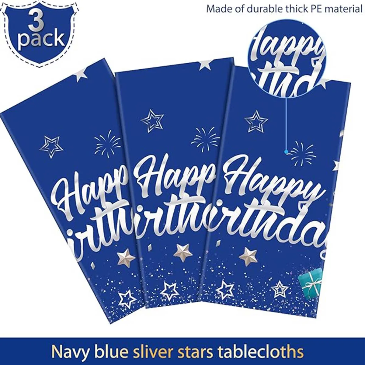 Navy Blue Birthday Tablecloth, A Disposable Plastic Rectangular Tablecloth Suitable for Birthday Parties, Gatherings, Baptisms.