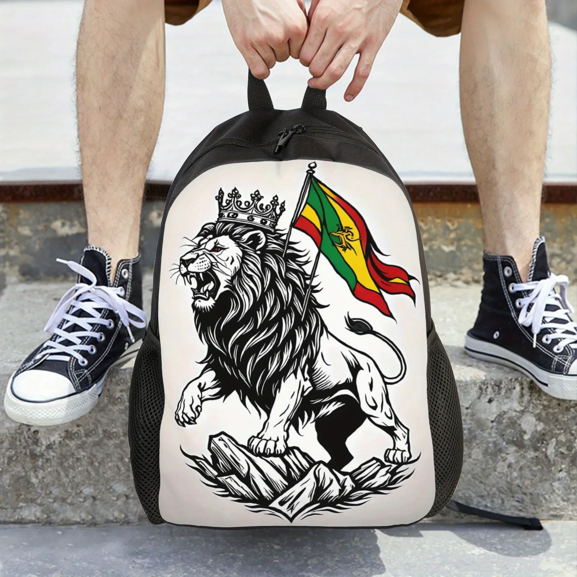 Custom Bag BIIHUDU Rasta Lion Of Judah Backpack - Rastafarian Colors (////), High-Capacity Travel Backpack With Ethiopian Lion,
