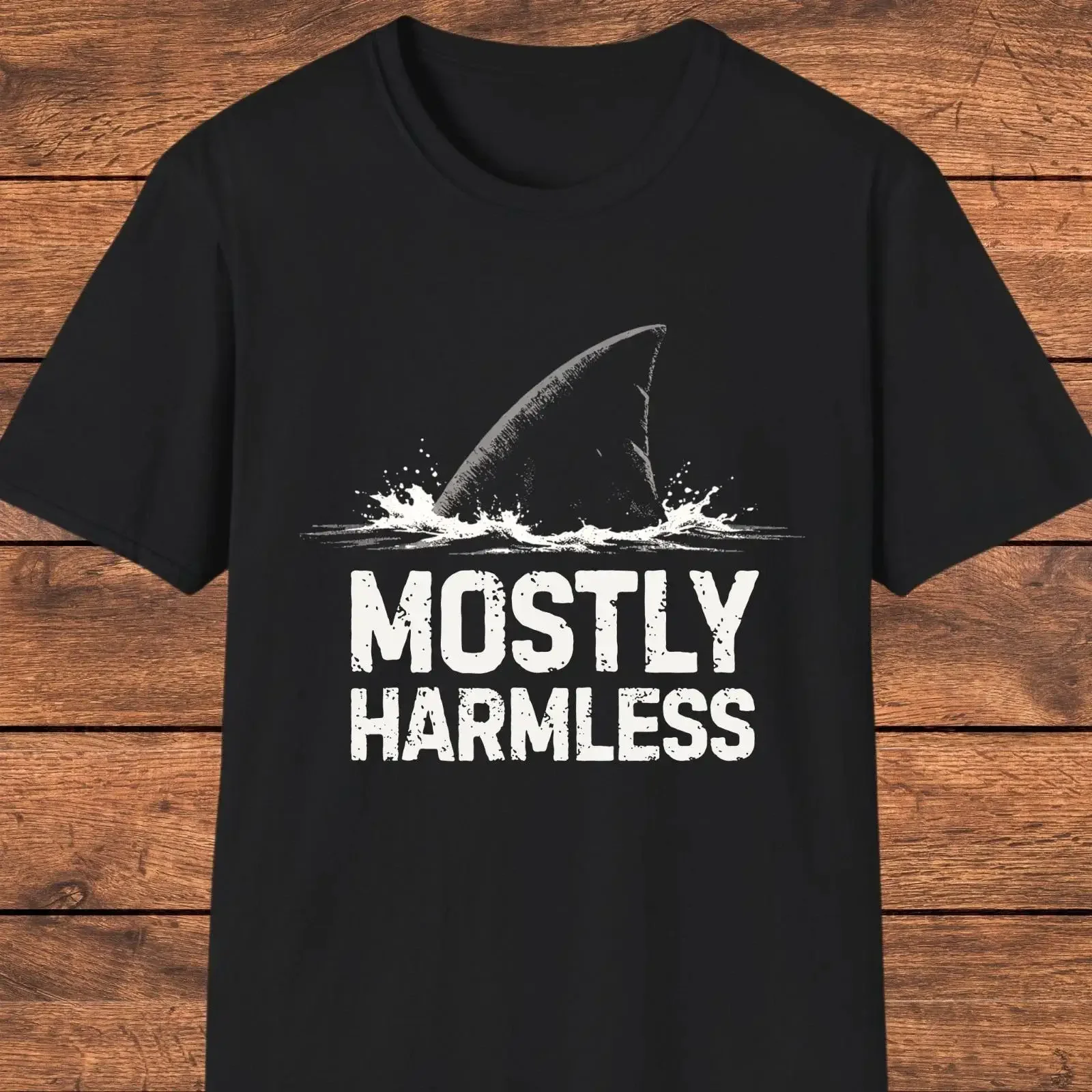 Shark Mostly Harmless Funny T Shirt Ocean Sarcastic Humor vintage Washed Casual graphic Breathable streetwear Stylish Versatile