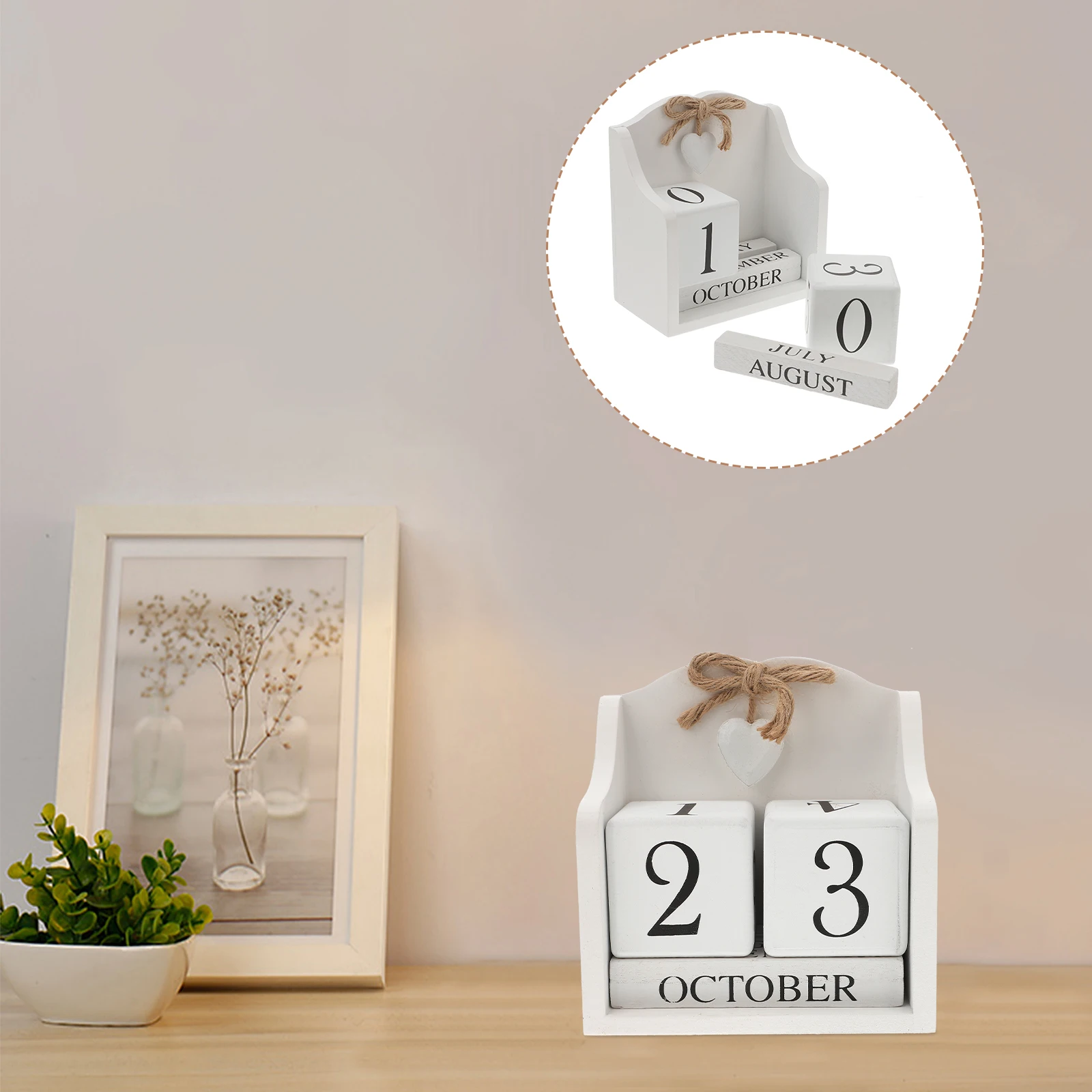 

1pc Wooden Perpetual Calendar Ornament European Rural Style Manual Date Change Home Office Decor Gift Idea White Table