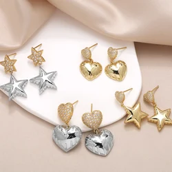 FLOLA Gold/Silver Color Balloon Bubble Heart Earrings for Women Gold Plated Star Dangle Earrings Simple Jewelry ersa245