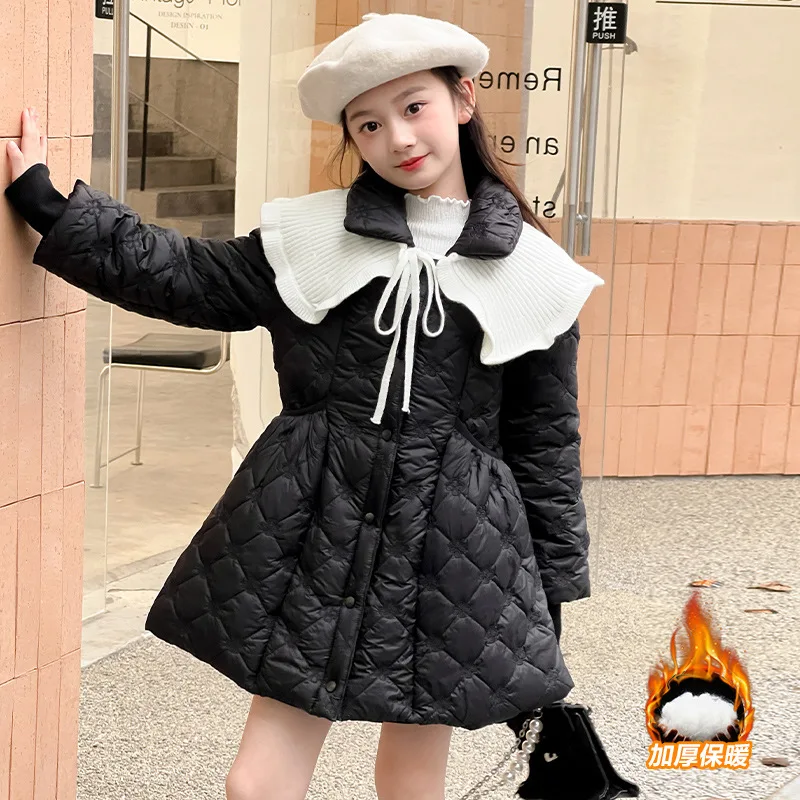 

Girls Winter Cotton-padded Jacket 2024 New Korean Version Foreign Style Big Lapel Cotton-padded Jacket Korean Simple Style