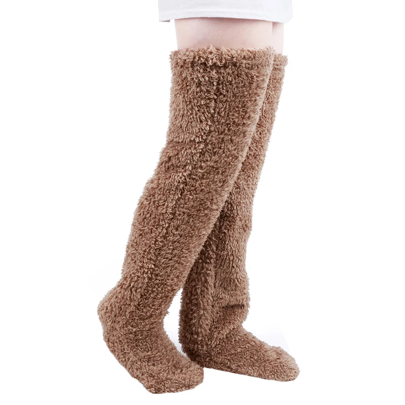 Women Thermal Fleece Long Socks Slipper Stockings Leg Warmers Winter Home For Fits Most People