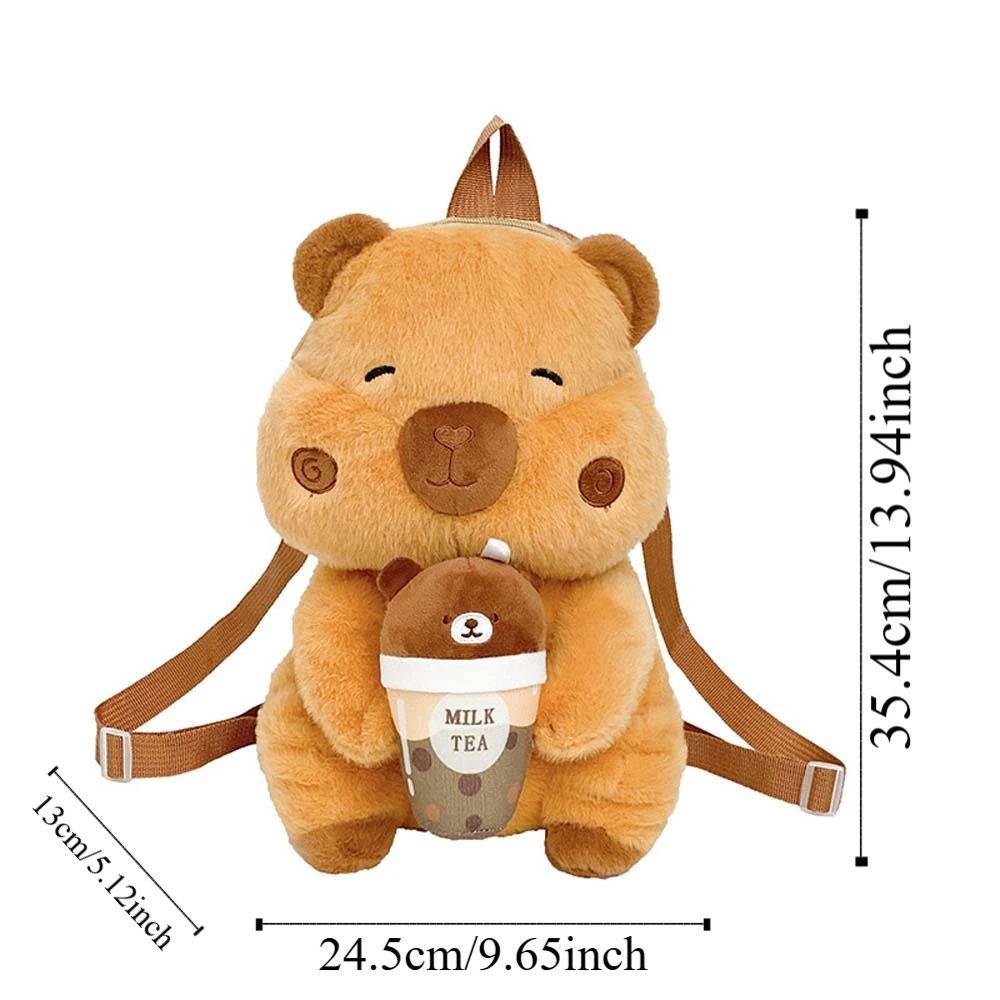 Creative Cute Capybara Plush Backpack Bear Soft Brown Doll Bag Adjustable Straps Lightweight Cartoon Daypack Kids