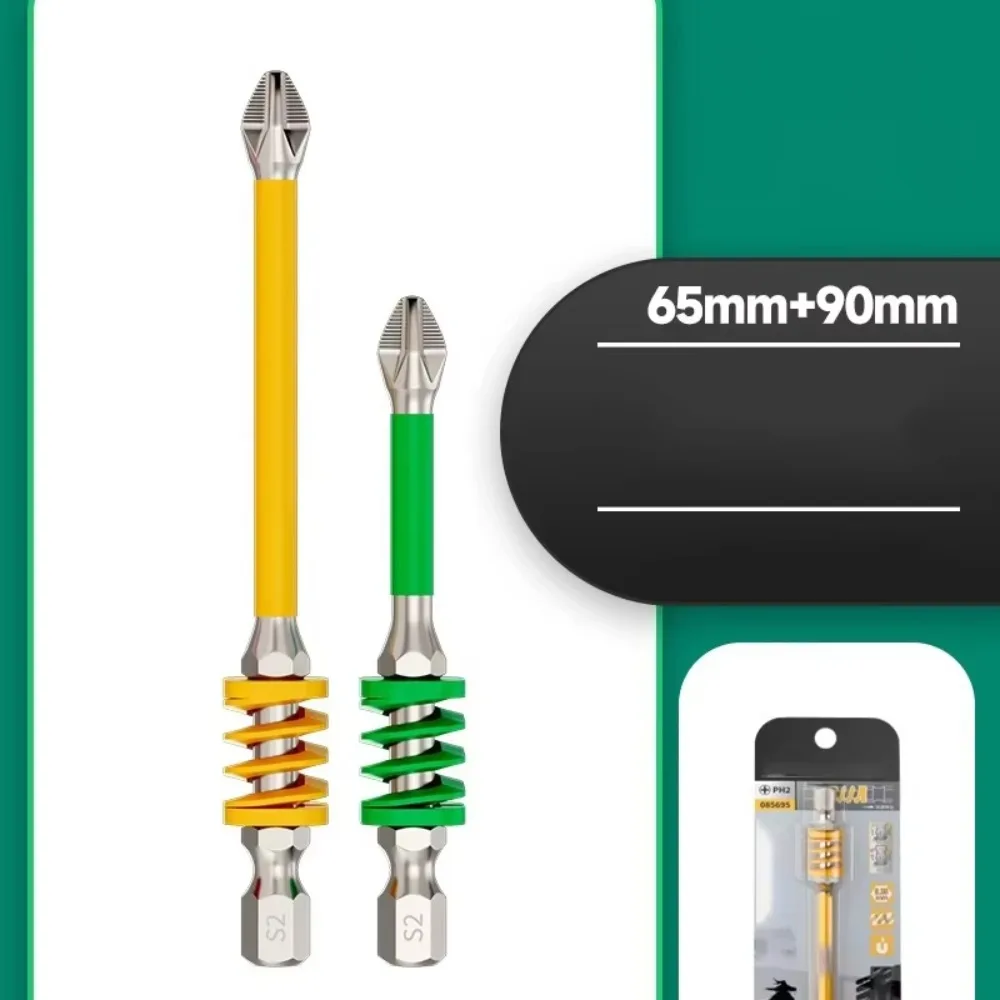 With Spring Anti-Slip Phillips Bit Magnetic 65/90/110mm Impact-resistant Screwdriver Bits High Hardness 1/4'' Hex Shank