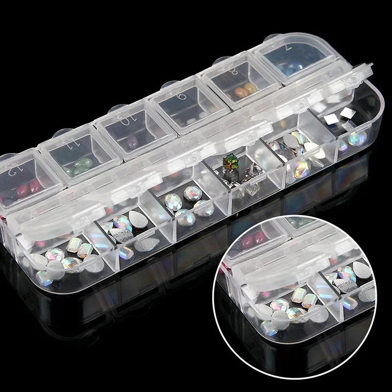 6/12 Grids Nail Storage Box Empty Acrylic Case Manicure Powder Beads Gem Rhinestones Nail Jewelry Container DIY Nails Organizer