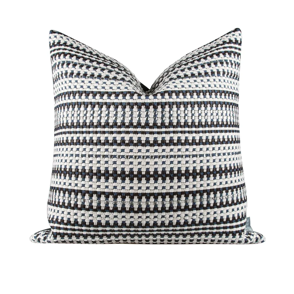 RUIYI Bohemian Style Black White Blue Striped Woven Throw Pillow Cover Textured Neutral Sofa Decor Cushion Cover 45x50cm