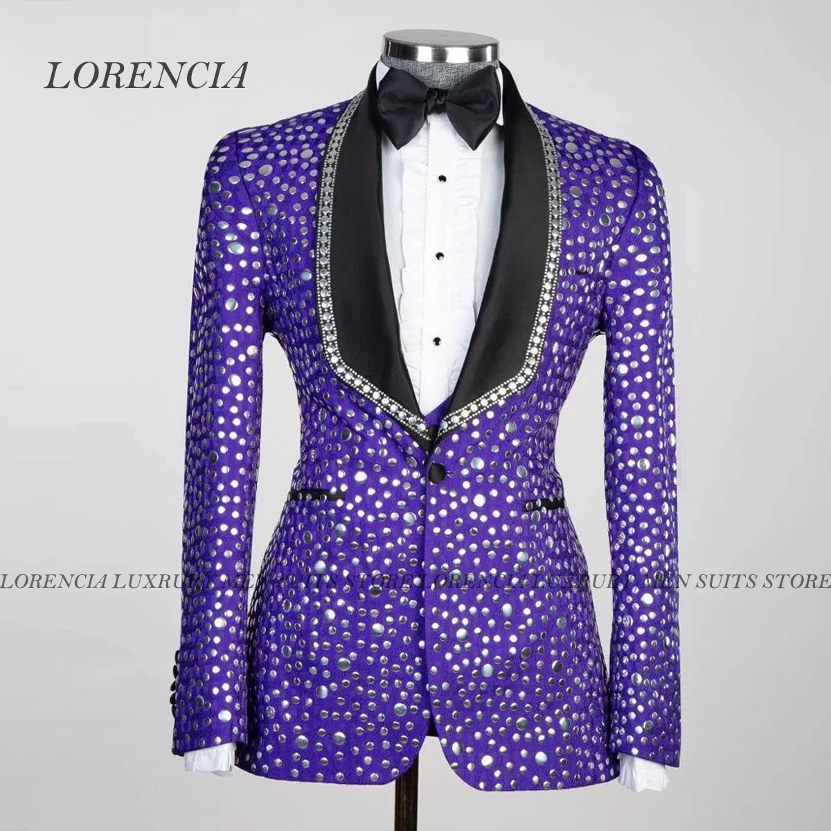 

Customized 2 Piece Sets Sequin Crystals Men Suits Single Breasted Wedding ropa hombre Groom Blazers Jacquard Party Tuxedo