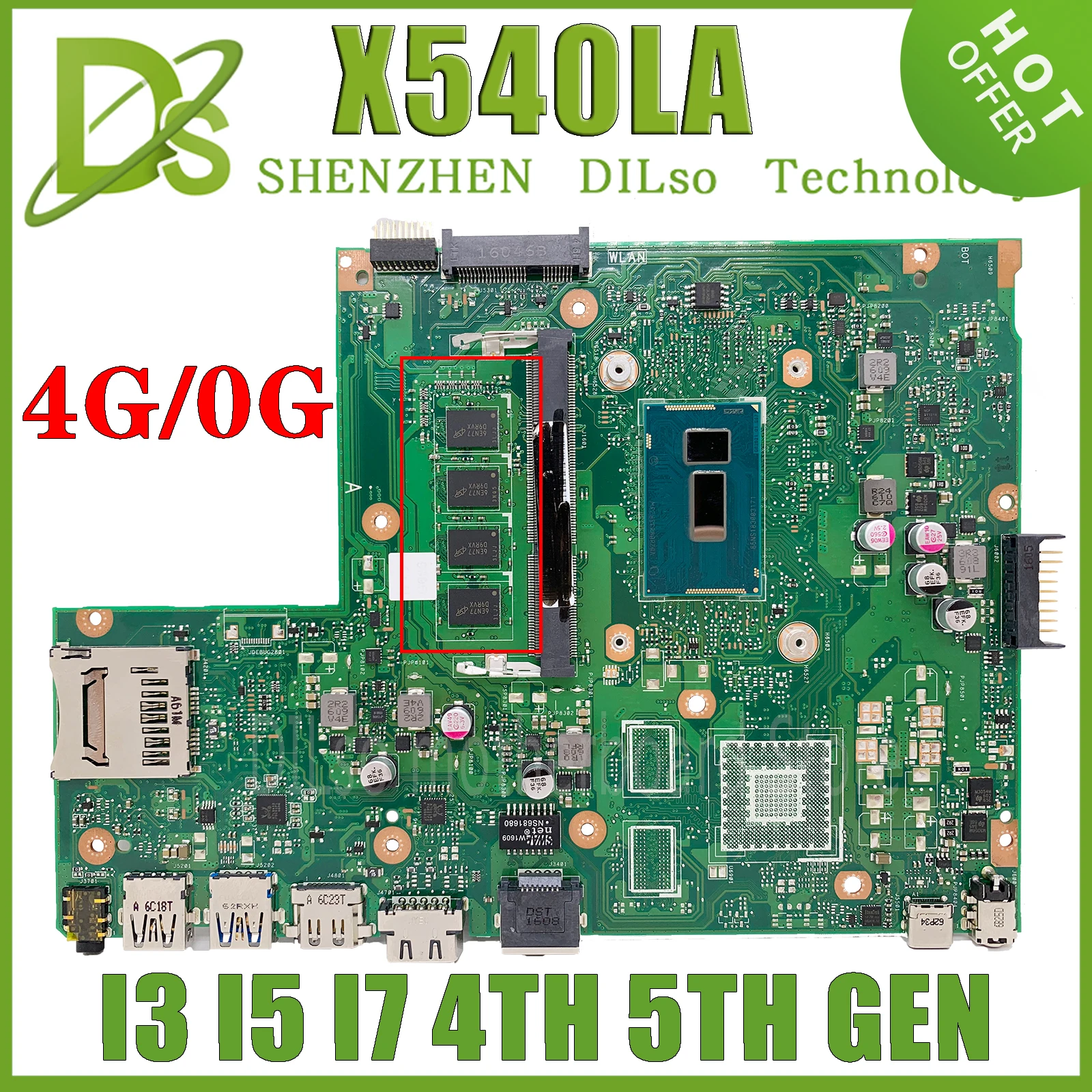 

KEFU X540LA Mainboard For ASUS X540L F540L X540LJ Laptop Motherboard 4G RAM I3-4005 I5-4200U I7-4500U I3-5005 I5-5200U I7-7500U