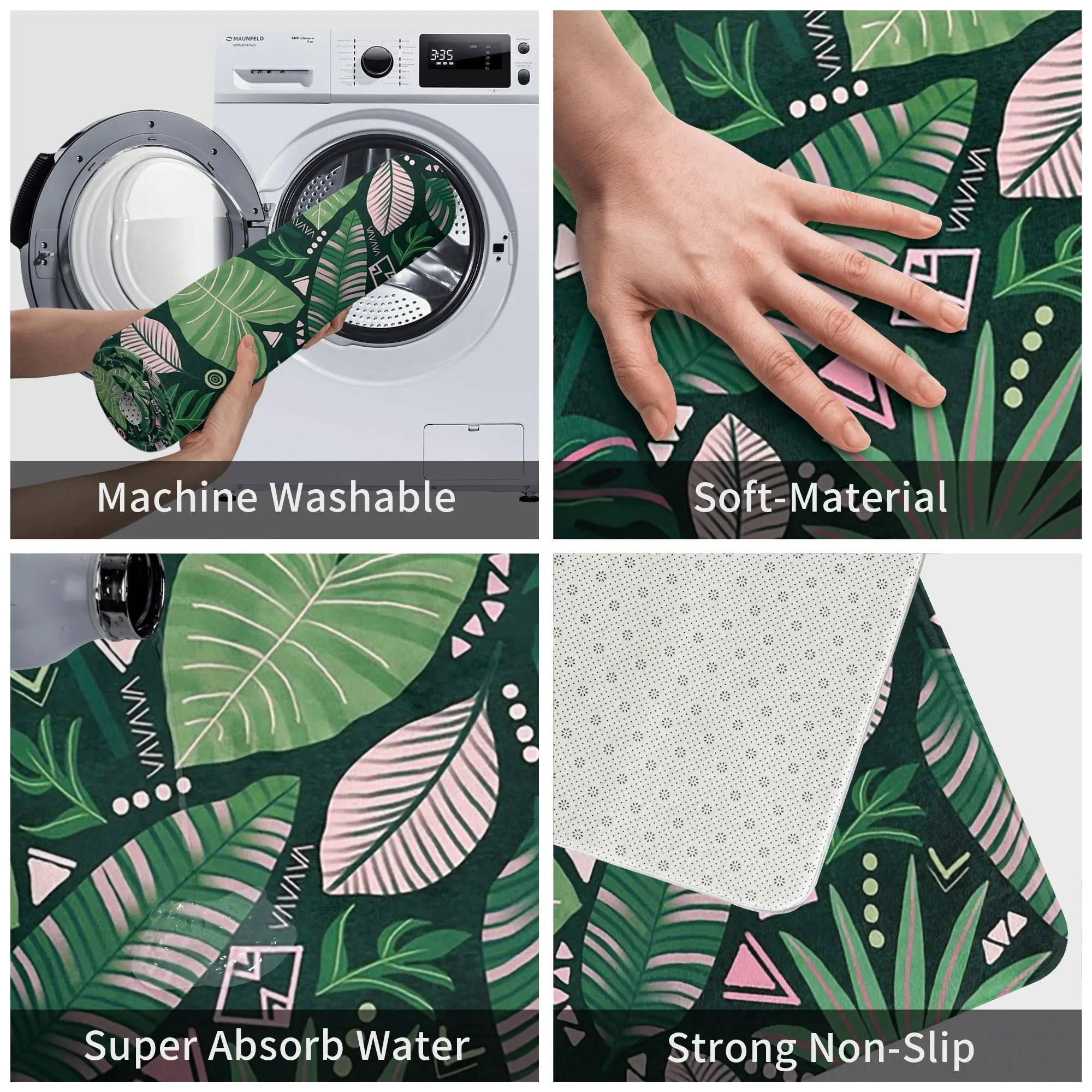 أزتيك الغابة يترك المضادة للانزلاق ممسحة الكلمة حصيرة وسادة السجاد البساط للمطبخ مدخل المنزل الحمام مسند القدم الحصير