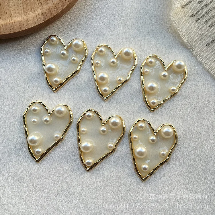 2pcs semi-transparent irregular heart-shaped pearl alloy Earrings Material For DIY Jewelry Making Accessories