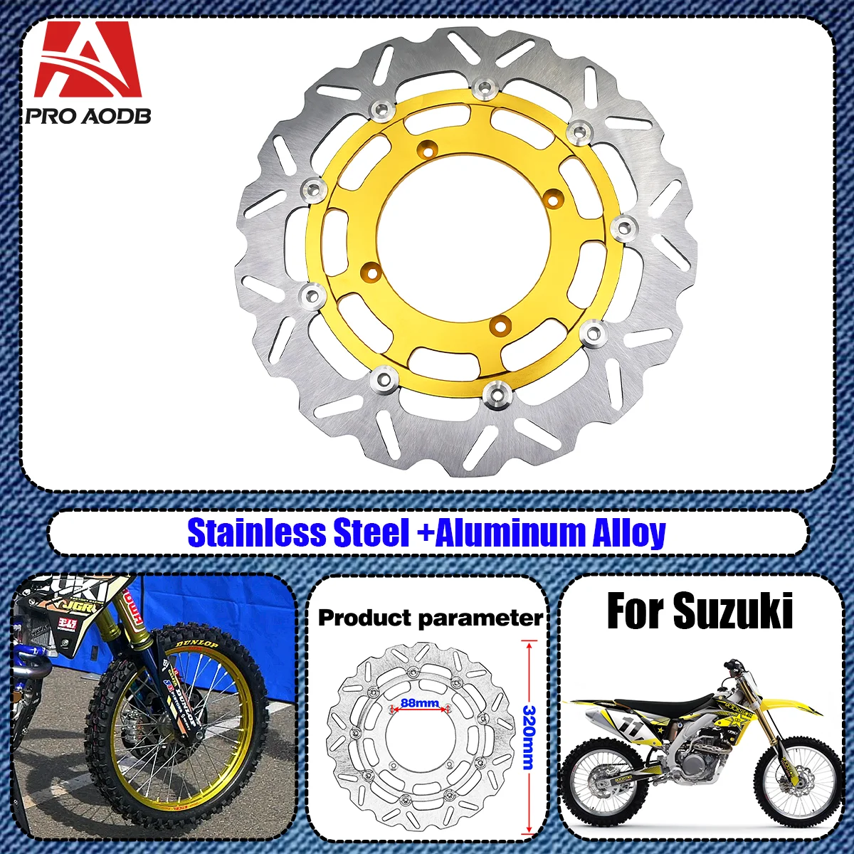 

Aluminum Motorcycle 320MM Front Floating Brake Disc Rotor Adaptor For Suzuki RMZ250 2007-2021 RMZ450 2005-2021 RMX450Z 2010-2019