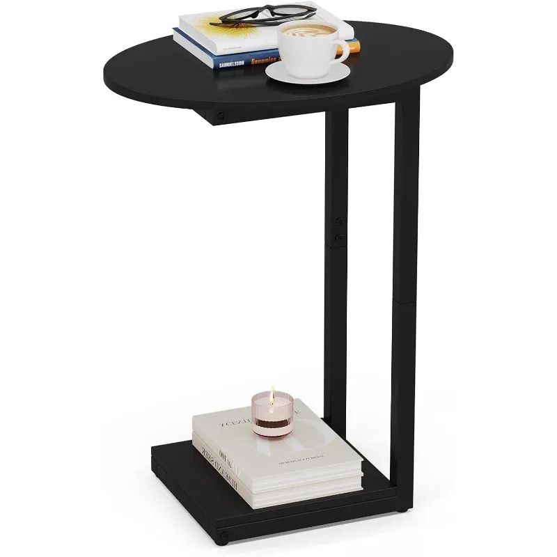 

Small Side Table End Table - C-Shaped Wood Coffee Table TV Tray for Eating Couch Tables for Small Space, Living Room