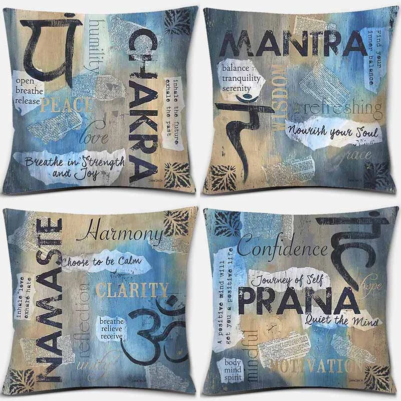 Chakra Mantra Namaste Prana Square Printed Pillow Cover Home Living Room Sofa Decor Polyester Throw