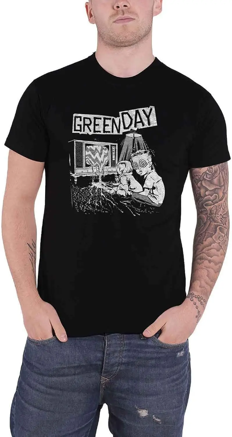 Rock Off منتجات مرخصة رسميًا Green Day T Shirt Tv Wasteland Band Logo الرسمي للرجال باللون الأسود