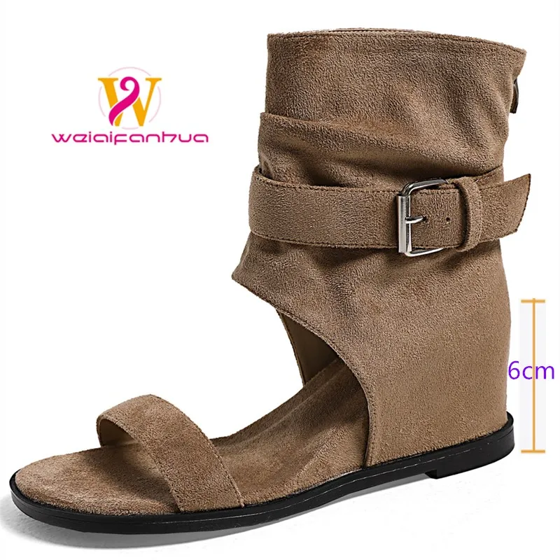

Women's Summer Sandals 2026 New Style Suede Retro French Platform Open-toe Low-heeled Short Boots High-heeled Roman Sandals