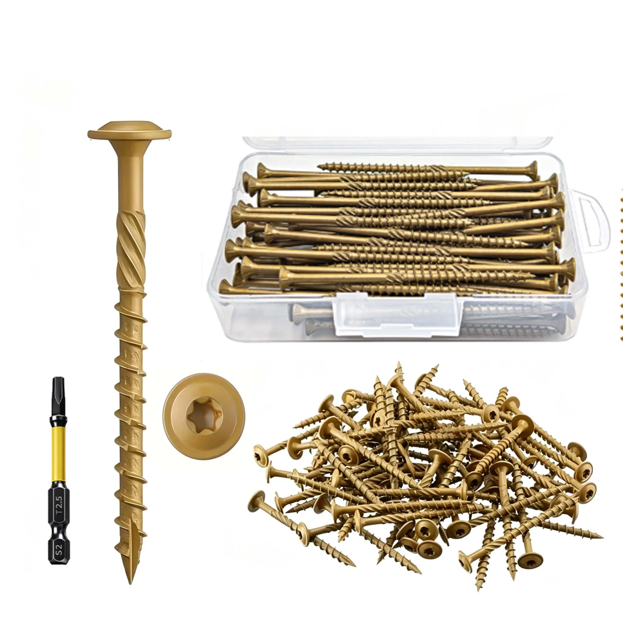 VKKM   Structural Wood Screws Set  Torx T25 Flat Head Self Tapping Wood Screws with Free T25 Bit  for Indoor Woodworking Furnitu