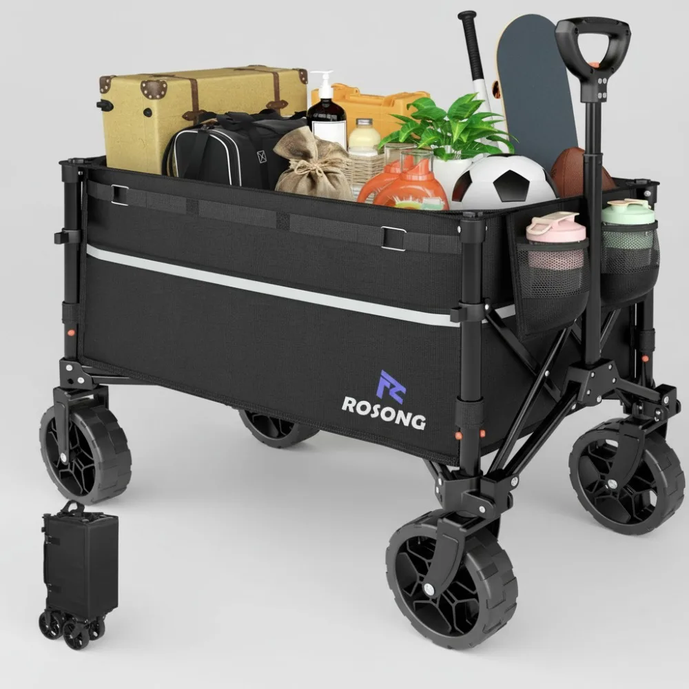

Foldable Utility Wagon Cart with Wheels Heavy Duty Collapsible for Camping Shopping Garden Sports